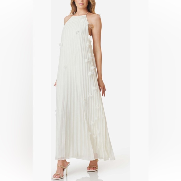 Elliatt Emelia Floral Appliqué Pleated Georgette Halter Maxi Dress - Picture 5 of 6